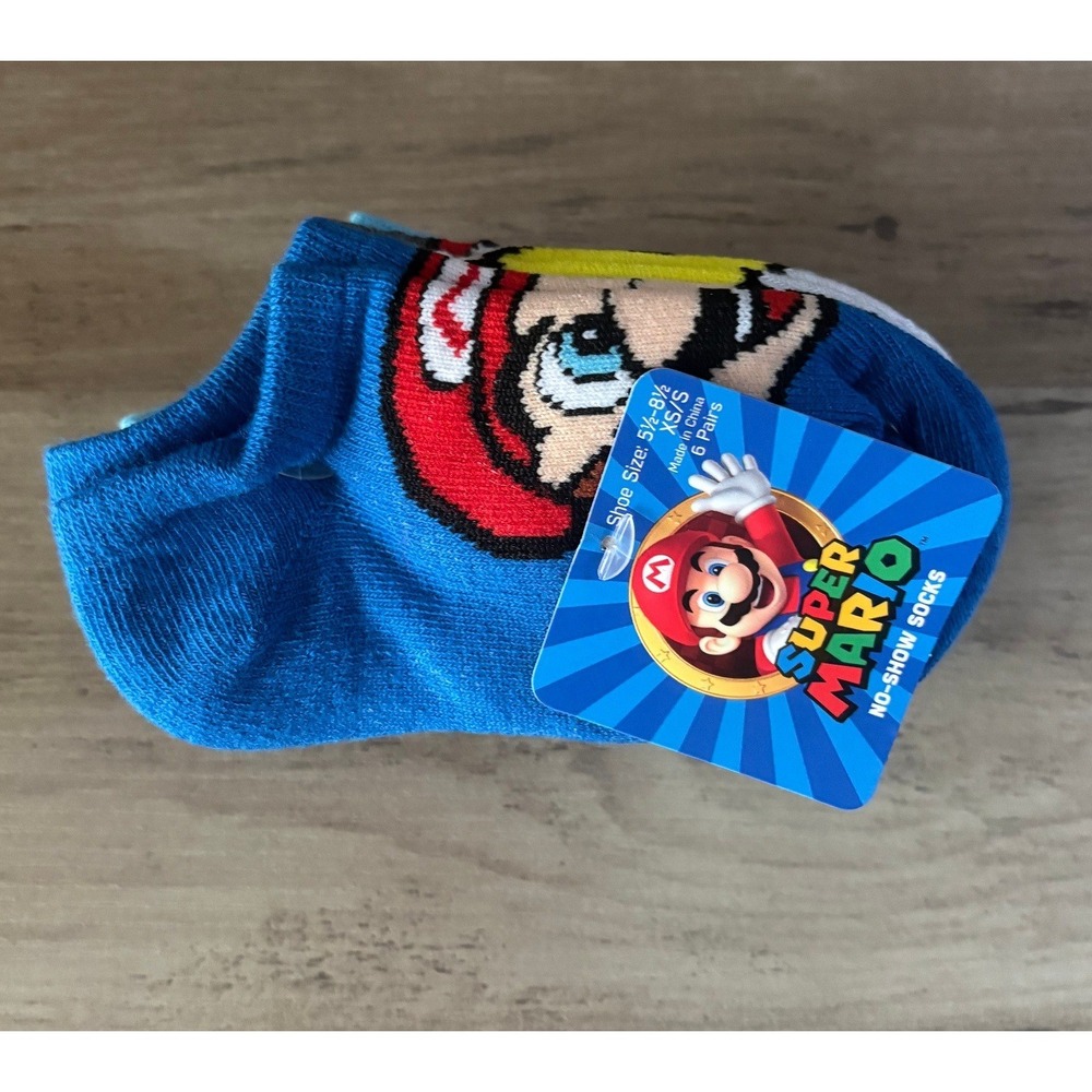 NEW Nintendo Super Mario No-Show Socks Kids XS/S Multicolor 6-Pair Pack